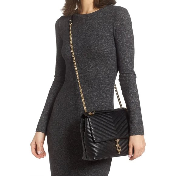 NWT Rebecca Minkoff Edie Medium Shoulder Crossbody Bag BLACK Gold AUTHENTIC - Picture 4 of 15